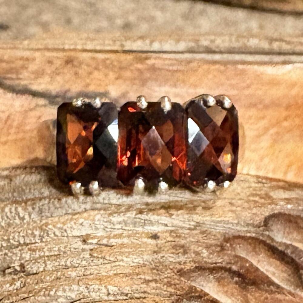 Sterling Silver and 3 Rectangular Garnet Ring Size 9 by SCS